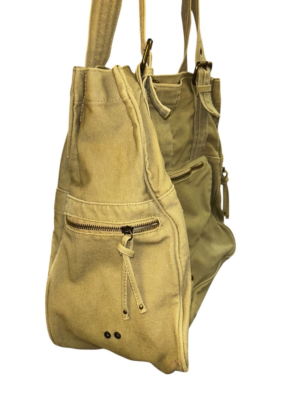 Converse One Star Canvas Utility Tote Shoulder Bag Beige Multi Pocket Large - Picture 8 of 10